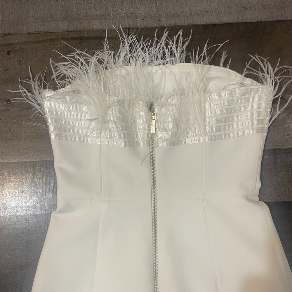 Bronx and Banco Women's Strapless Feathered Mini Dress Lola Blanc sz S 4 - Picture 6 of 10
